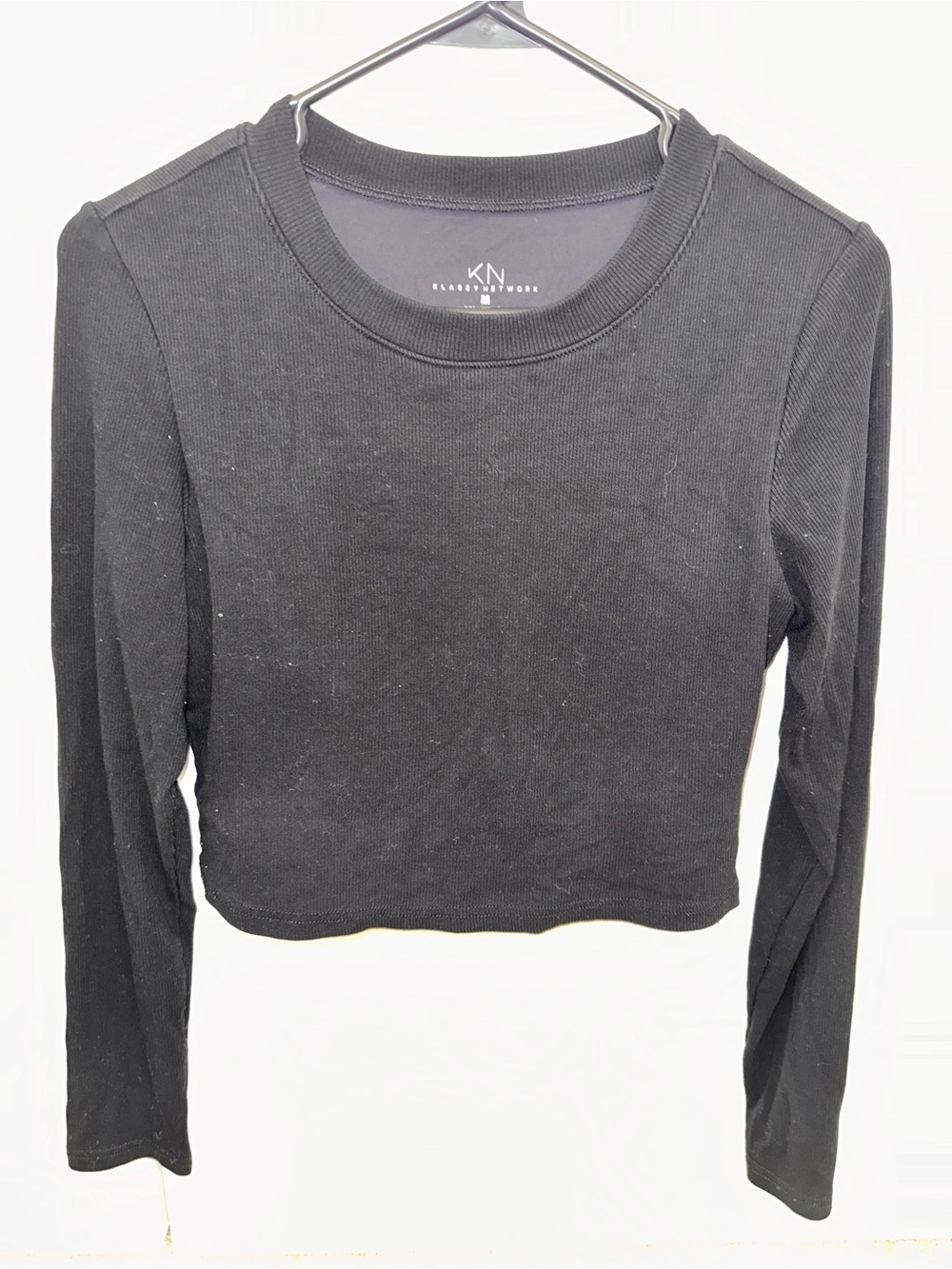 Klassy Network Black Ribbed Long-Sleeve Crop Top